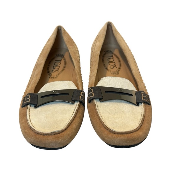 TOD’S Suede Leather Metal Buckle Loafer Tan/Cream/Brown Women’s 7.5US (37.5EU) - Picture 4 of 9